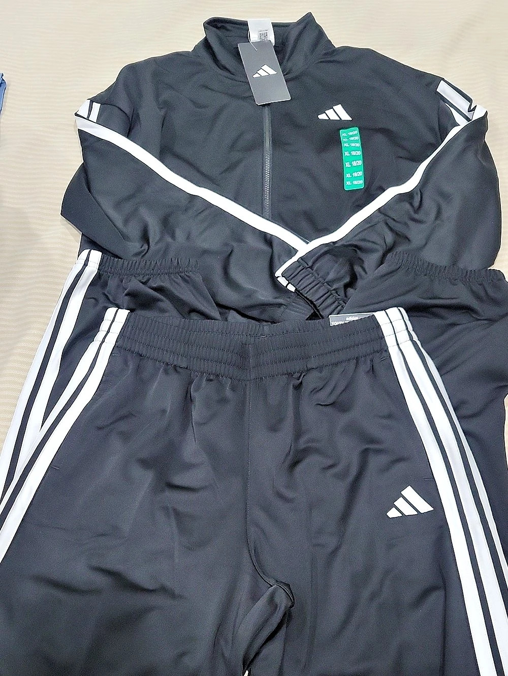 adidas Youth Tricot Jacket and Jogger Set Black & White Boys XL